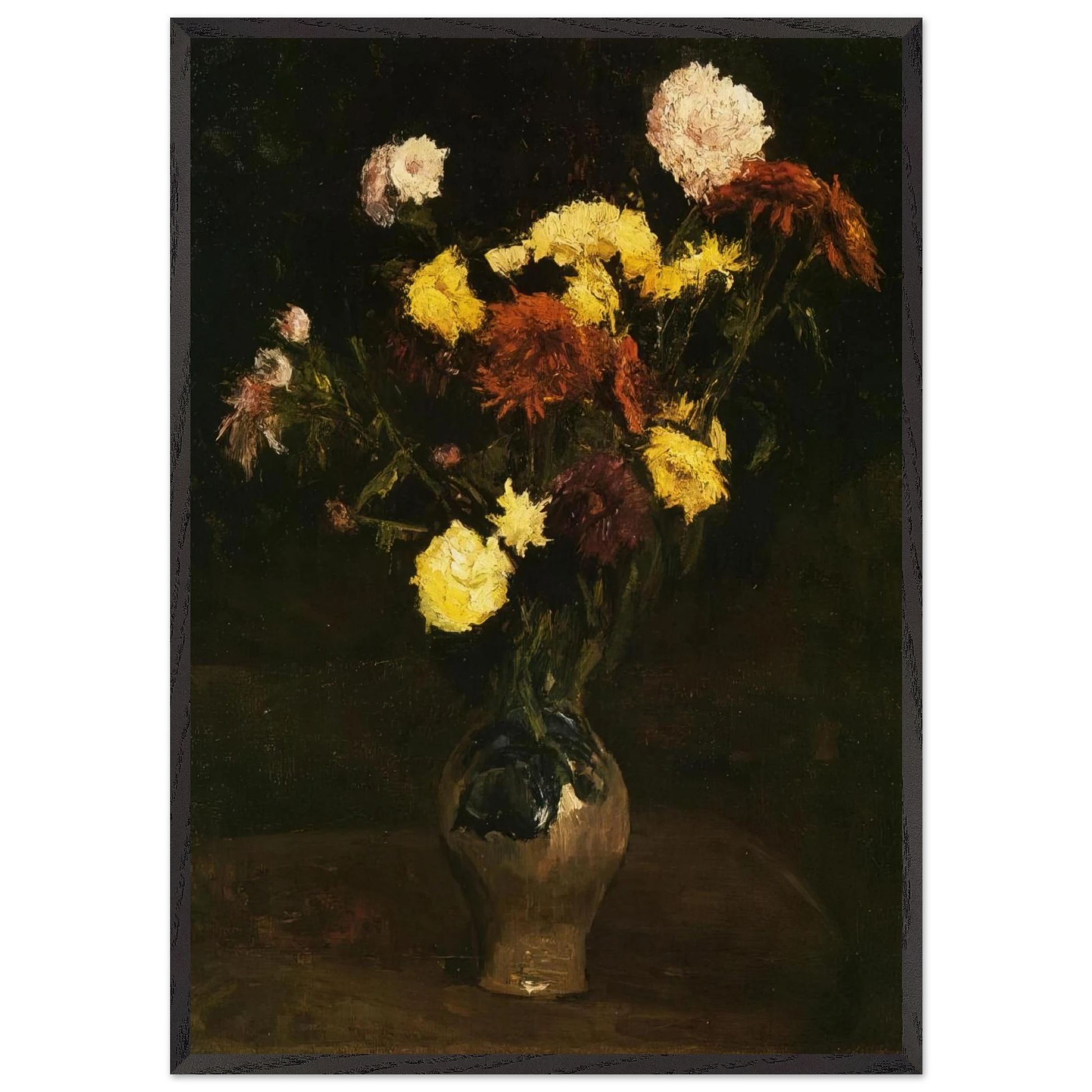 Basket of Carnations and Zinnias - Vincent van Gogh Framed Art Print – Black Wooden Frame - Default Title - -Framed Art Print