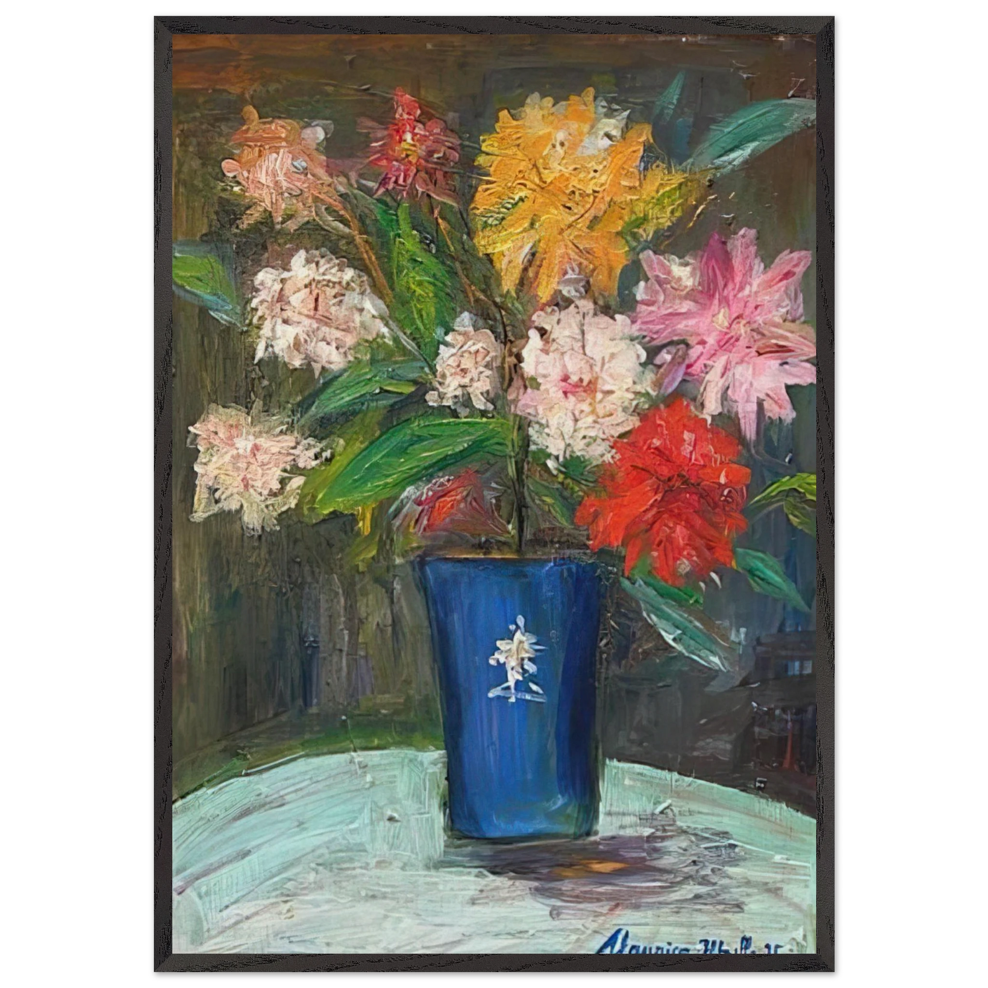 VASE WITH FLOWERS 1 - Maurice Utrillo Framed Art Print – Black Wooden Frame - Default Title - -Framed Art Print