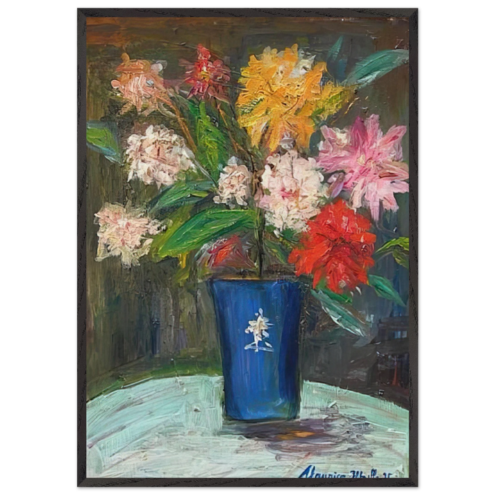 VASE WITH FLOWERS 1 - Maurice Utrillo 70x100 cm / 28x40 inches Framed Art Print – Black Wooden Frame