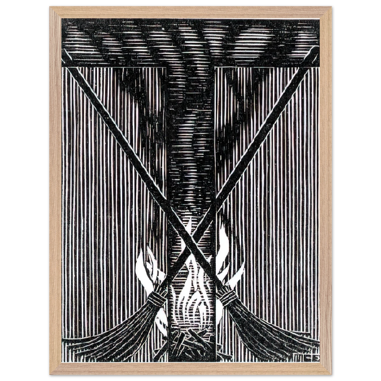 MC Escher - INITIAL T Wall Art - 21x29.7 cm / 8x12" - Premium Wooden Framed Poster With Fine Art Paper - White frame
