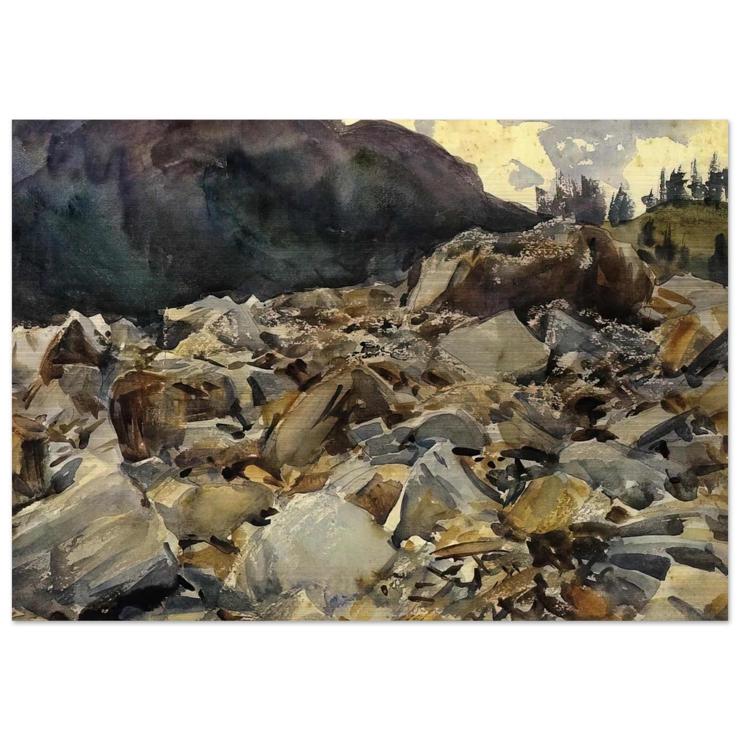 Purtud, Alpine Scene and Boulders - John Singer Sargent Brushed Aluminum Print - 70x100 cm / 28x40 inches | John Singer Sargent Aluminum Print | John Singer Sargent Prints