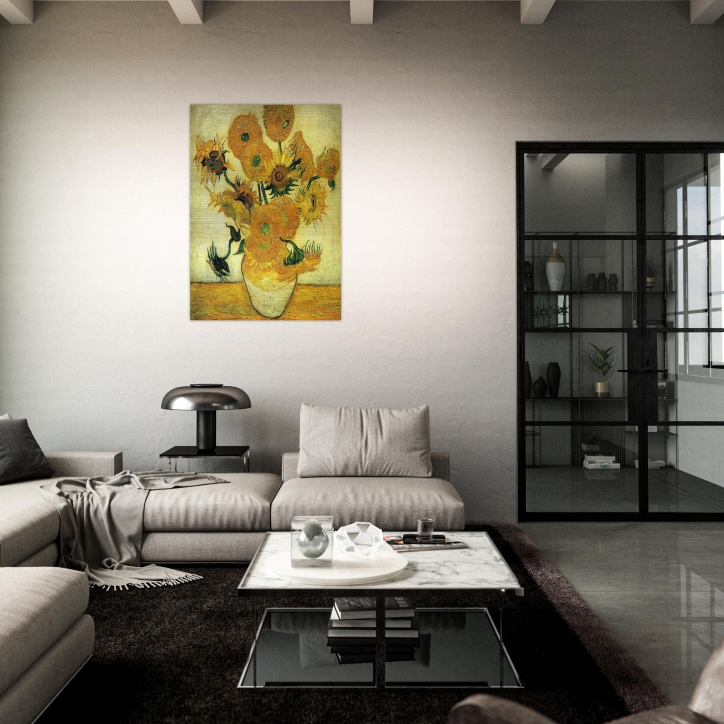 Still Life - Vase with Fourteen Sunflowers - Vincent van Gogh Brushed Aluminum Print - 70x100 cm / 28x40 inches | Vincent van Gogh Aluminum Print | Vincent van Gogh Prints