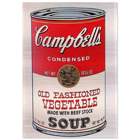 Campbell's Soup Can  Old Fashioned Vegetable  - Andy Warhol Brushed Aluminum Print - 70x100 cm / 28x40 inches | Andy Warhol Aluminum Print | Andy Warhol Prints