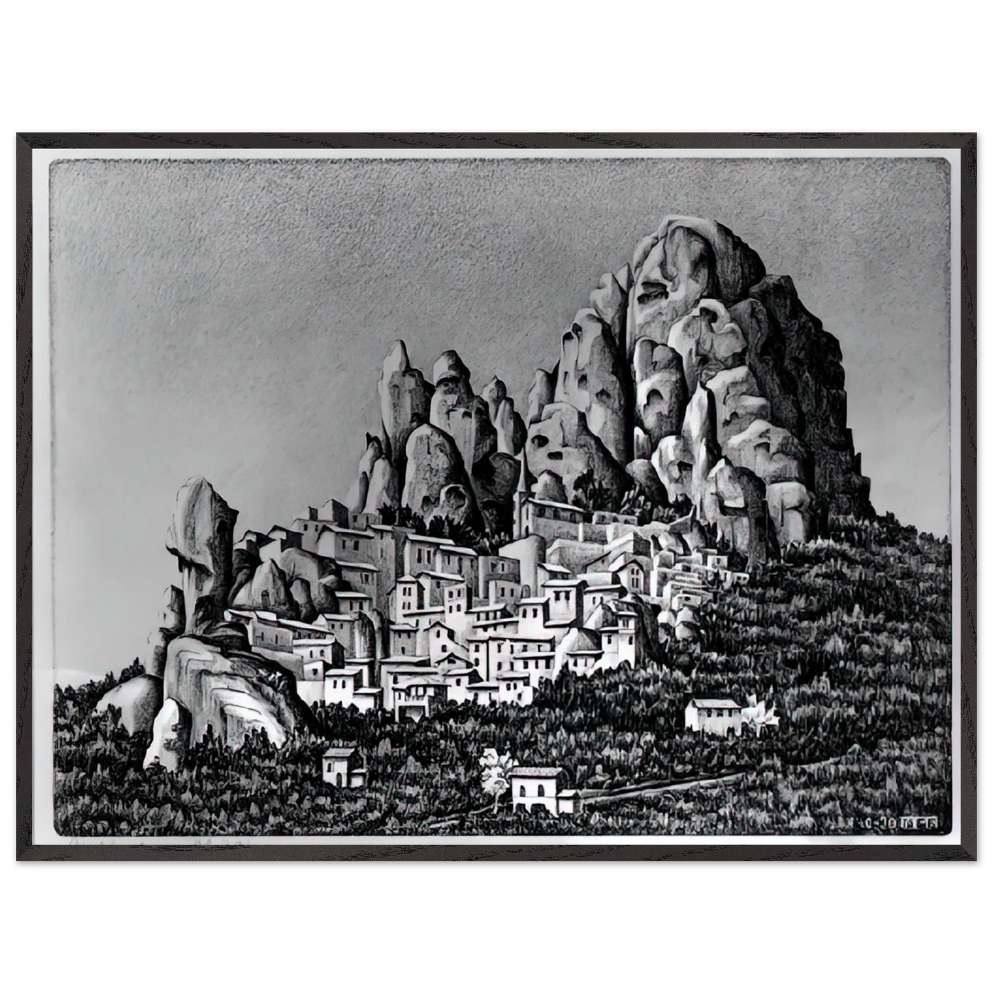 MC Escher - PENTEDATTIO CALABRIA OCTOBER 1930 1930 Wall Art - 30x40 cm / 12x16 inches - Premium Wooden Framed Poster With Fine Art Paper - White frame