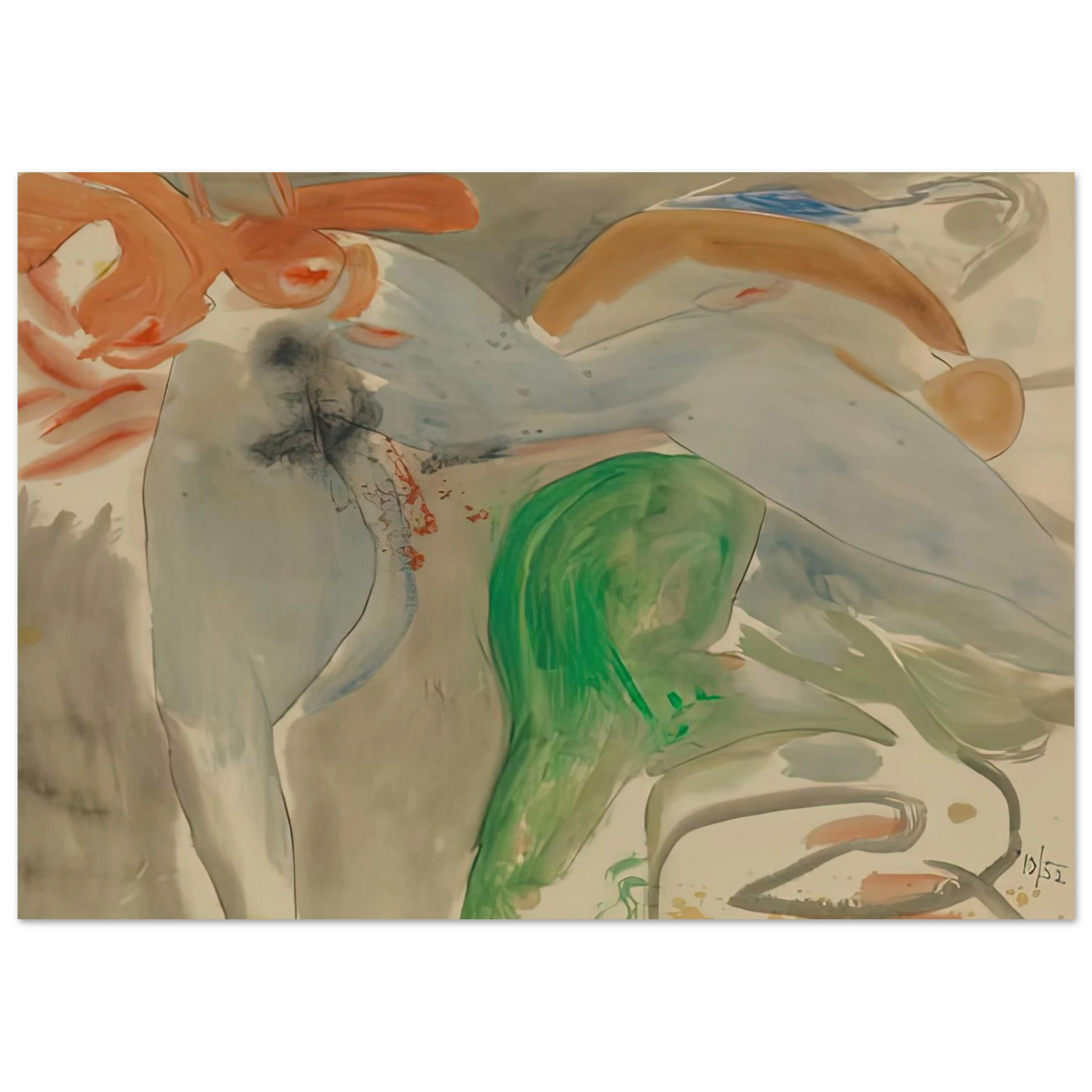 Helen Frankenthaler - Scene with Nude, 1952- Wall Art - 60x80 cm / 24x32 inches - Premium Wooden Framed Poster With Fine Art Paper - Black frame