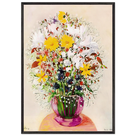 BOUQUET OF FLOWERS N2 - Moise Kisling Framed Art Print – Black Wooden Frame - Default Title - -Framed Art Print