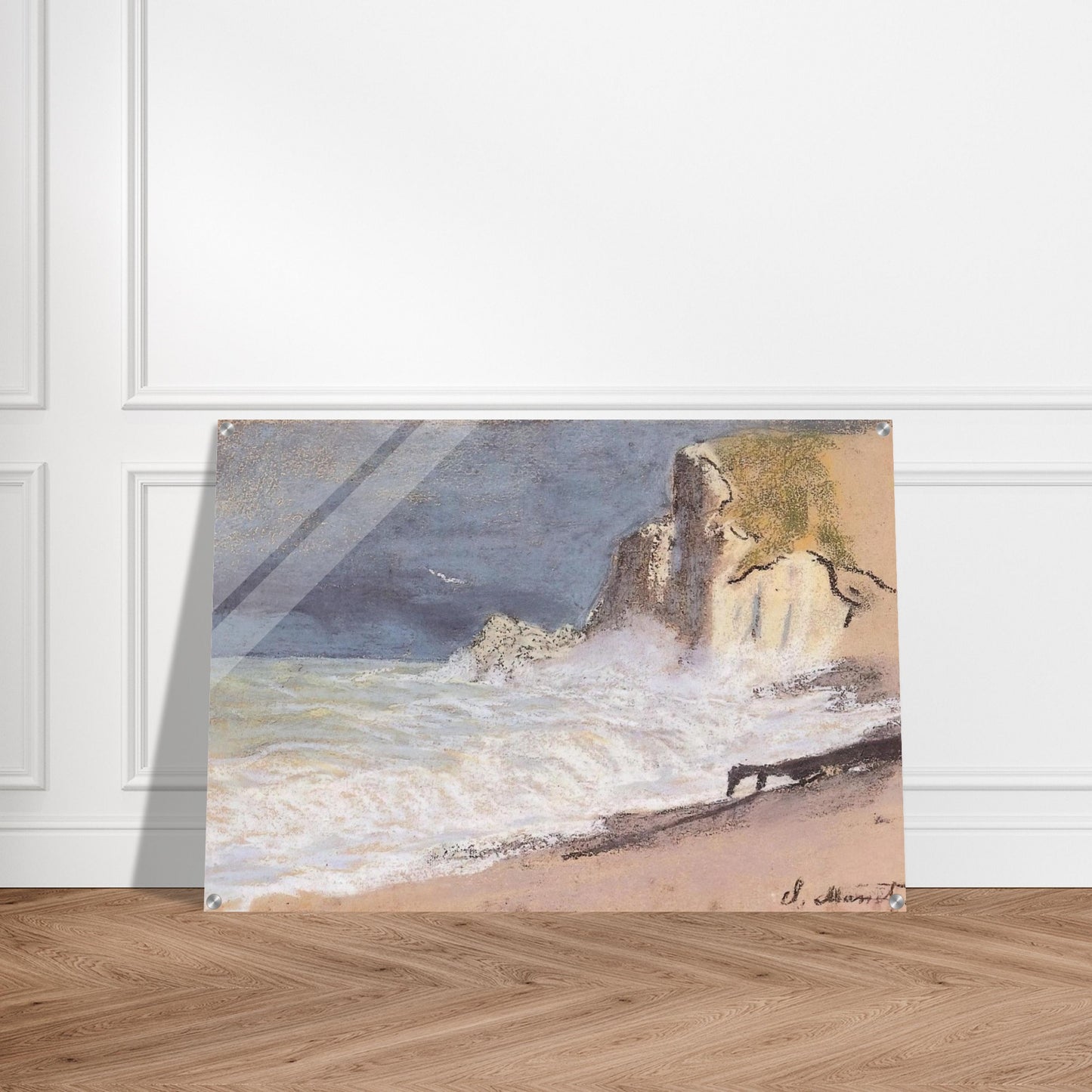 The Manneport, Etretat - Amont Cliff, Rough Weather - claude monet Acrylic Print - 70x100 cm / 28x40″ inches