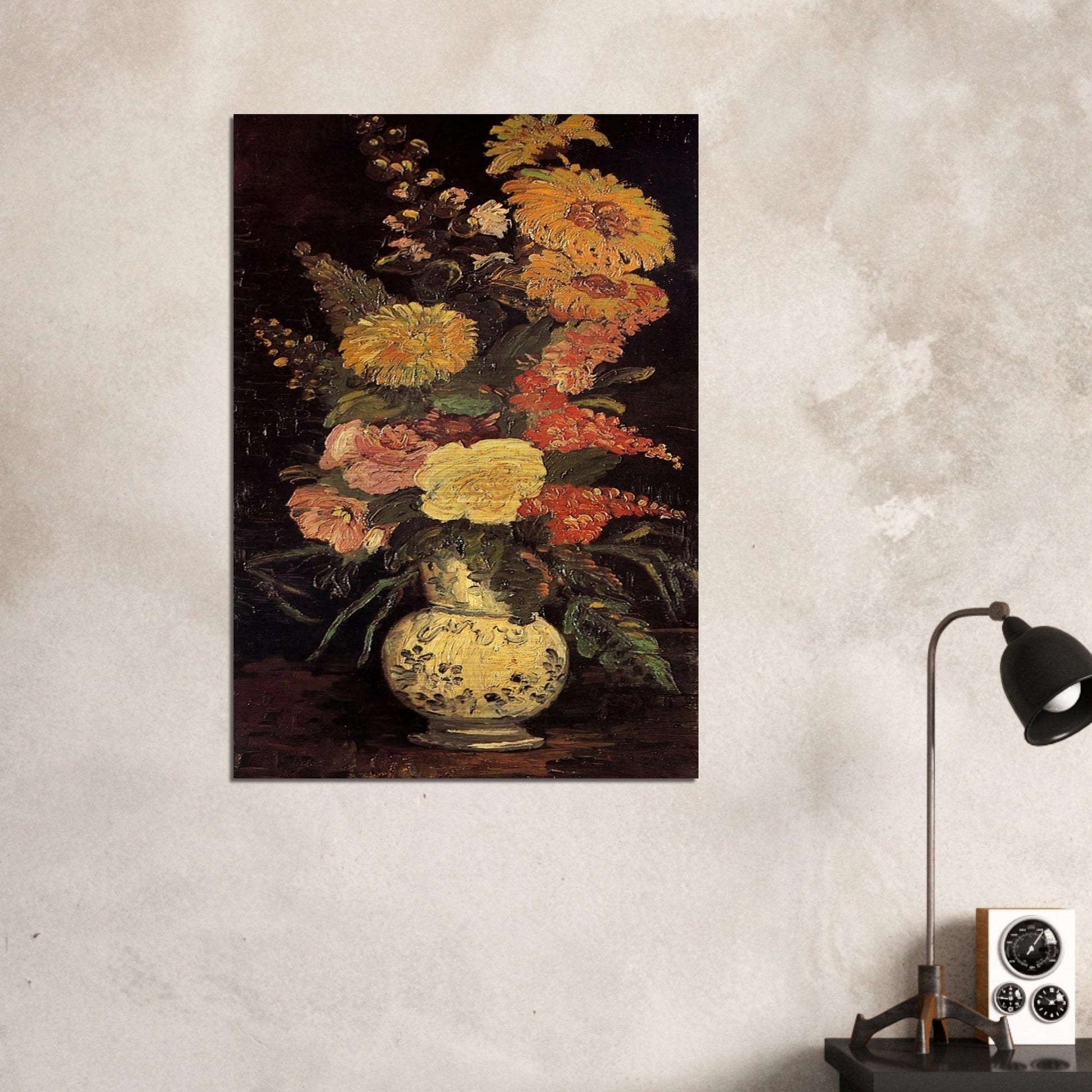 Vase with Asters, Salvia and Other Flowers - Vincent van Gogh Brushed Aluminum Print - 70x100 cm / 28x40 inches | Vincent van Gogh Aluminum Print | Vincent van Gogh Prints