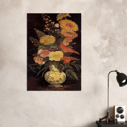 Vase with Asters, Salvia and Other Flowers - Vincent van Gogh Brushed Aluminum Print - 70x100 cm / 28x40 inches | Vincent van Gogh Aluminum Print | Vincent van Gogh Prints