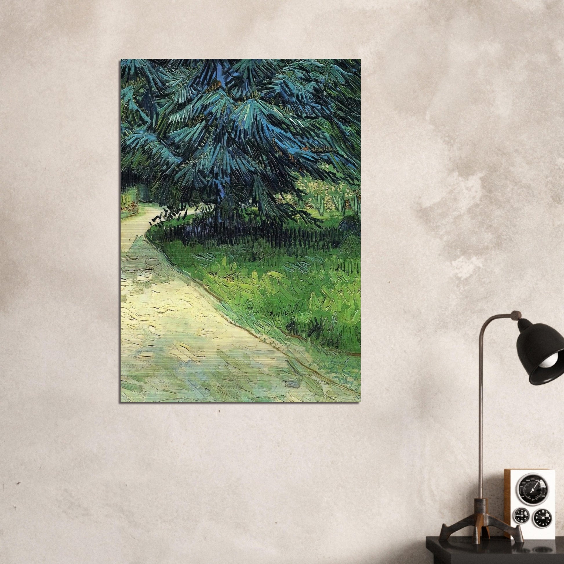 Public Garden with Couple and Blue Fir Tree The Poet s Garden III - Vincent van Gogh Brushed Aluminum Print - 70x100 cm / 28x40 inches | Vincent van Gogh Aluminum Print | Vincent van Gogh Prints