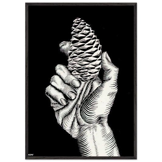 HAND WITH FIR CONE - MC Escher Framed Art Print – Black Wooden Frame - Default Title - -Framed Art Print