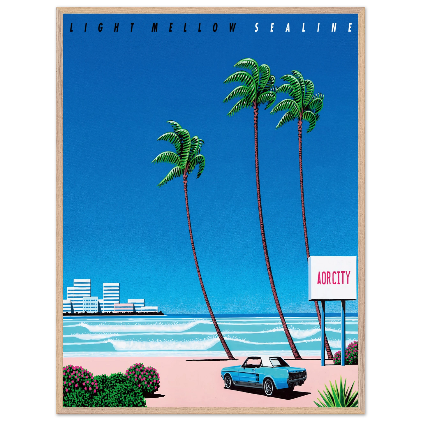 Hiroshi Nagai - Light Mellow Sealine Wall Art - 60x80 cm / 24x32 inches - Premium Wooden Framed Poster With Fine Art Paper - Black frame