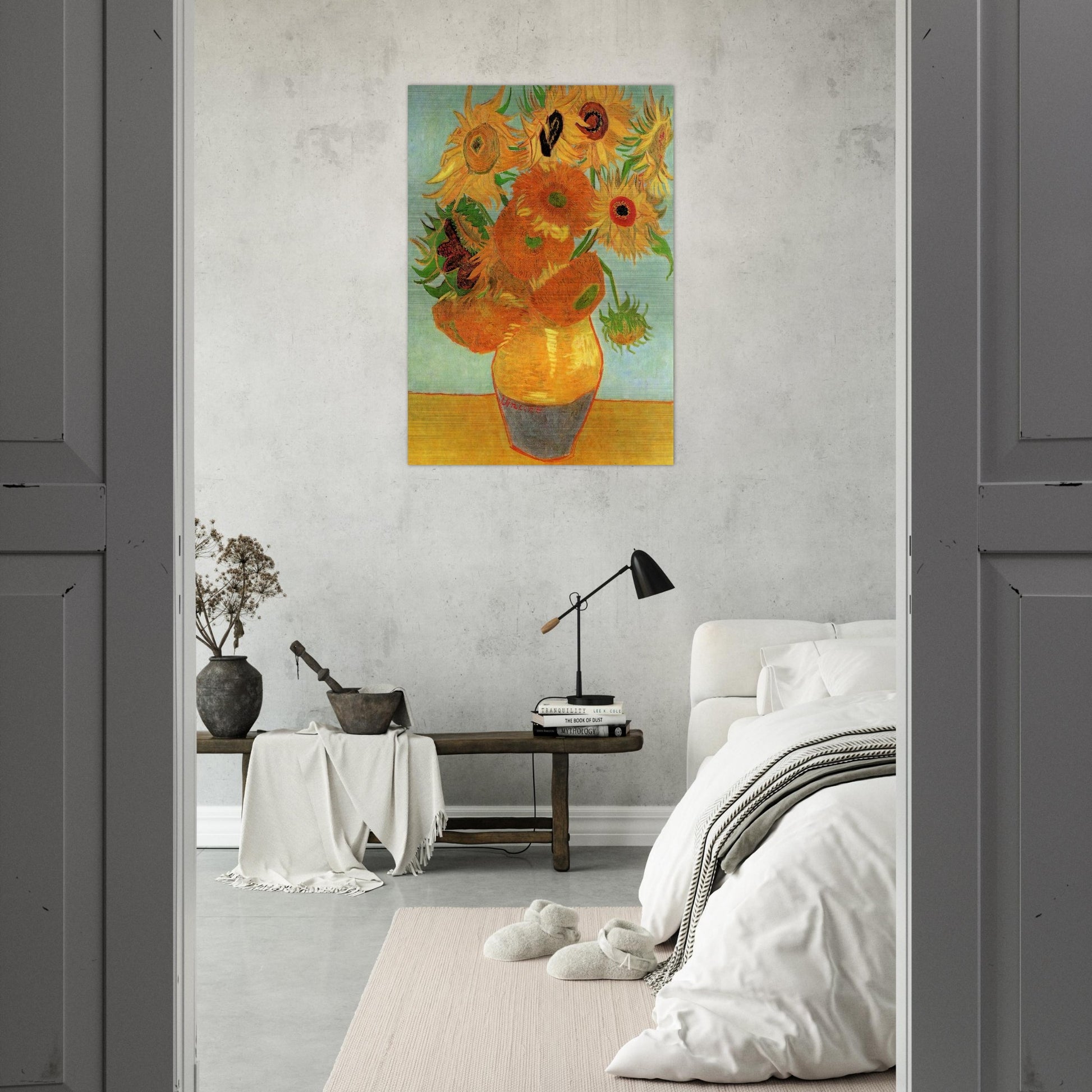 Still Life Vase with Twelve Sunflowers - Vincent van Gogh Brushed Aluminum Print - 70x100 cm / 28x40 inches | Vincent van Gogh Aluminum Print | Vincent van Gogh Prints