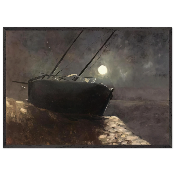 BOAT IN THE MOONLIGHT - Odilon Redon 70x100 cm / 28x40 inches Framed Art Print – Black Wooden Frame