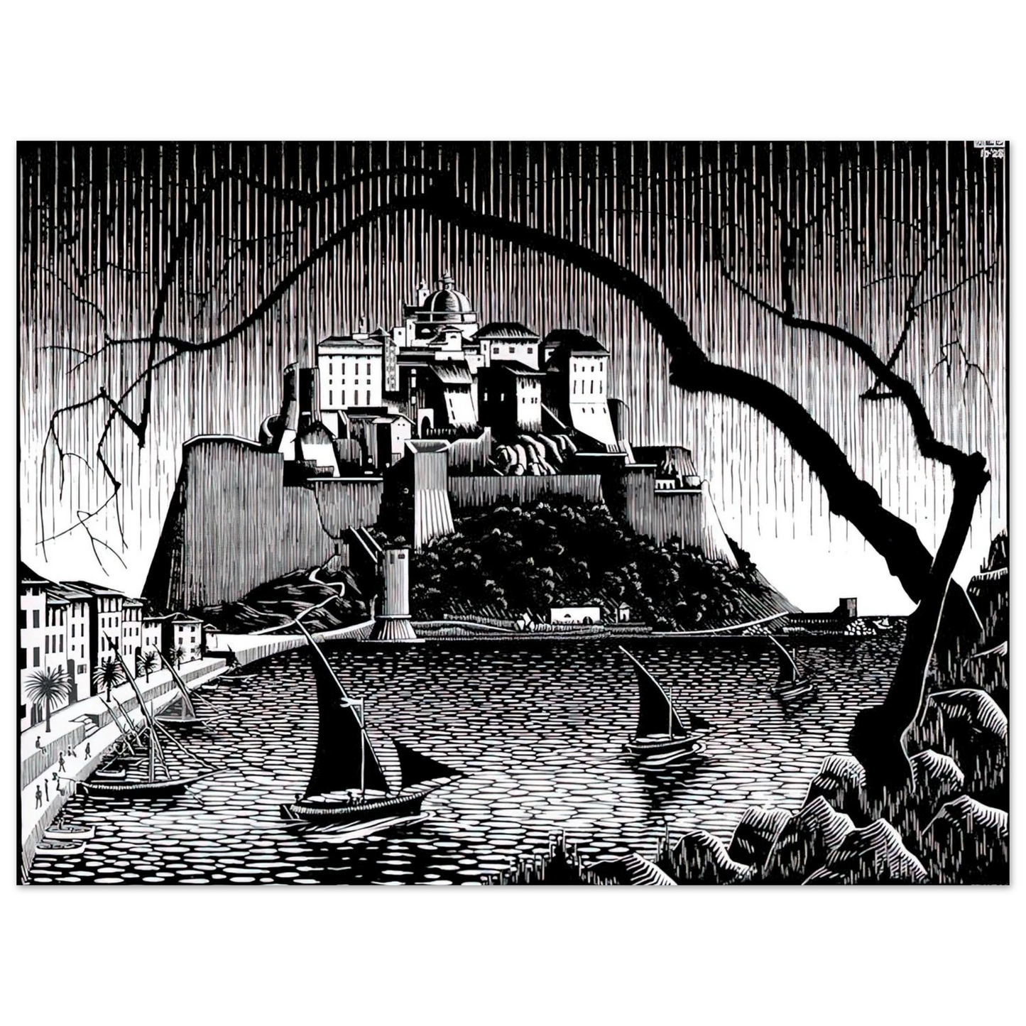 MC Escher - CITADEL OF CALVI CORSICA Wall Art - 30x40 cm / 12x16 inches - Fine Art Poster - -