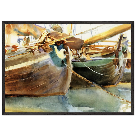 Boats Venice - John Singer Sargent 70x100 cm / 28x40 inches Framed Art Print – Black Wooden Frame