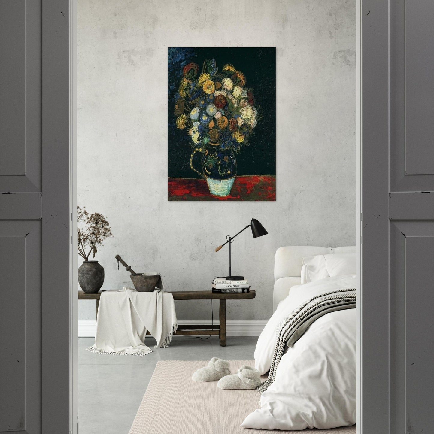 Still Life Vase with Zinnias - Vincent van Gogh Brushed Aluminum Print - 70x100 cm / 28x40 inches | Vincent van Gogh Aluminum Print | Vincent van Gogh Prints