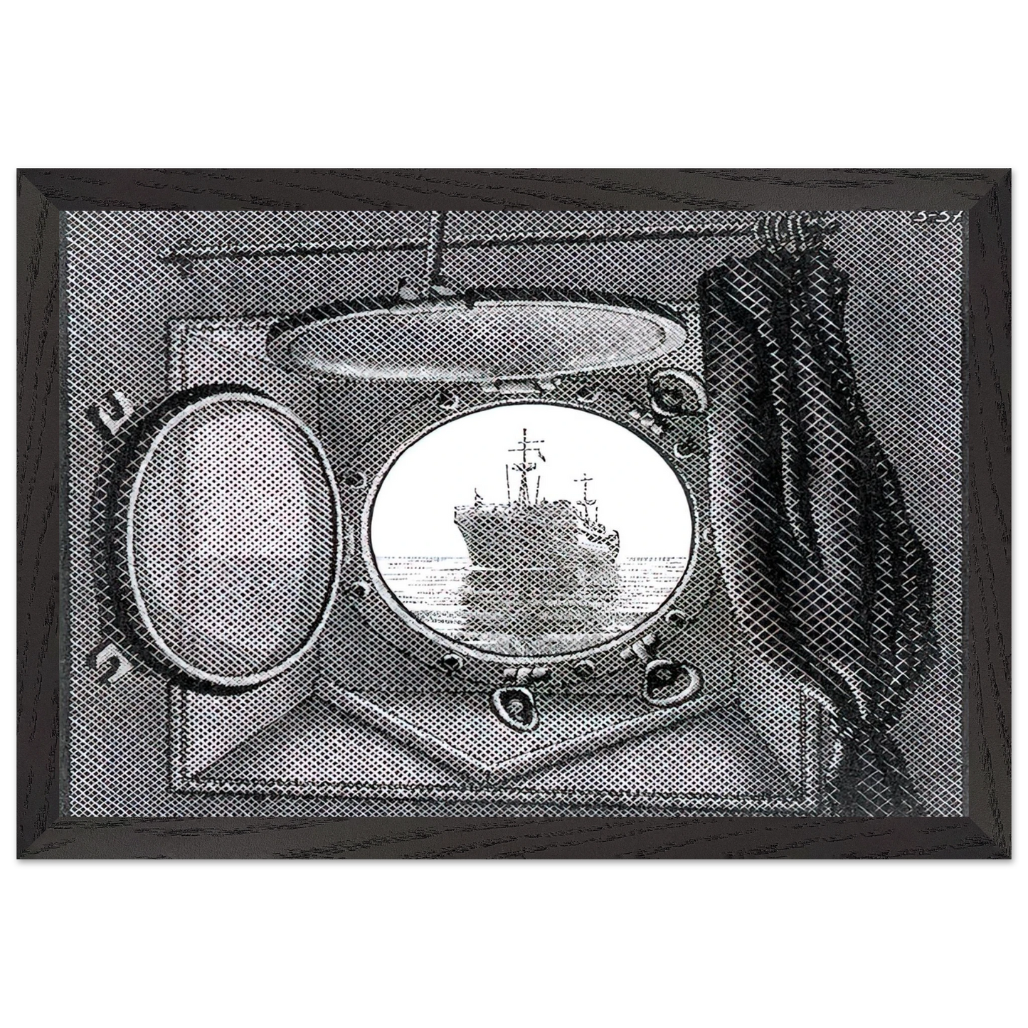 MC Escher - PORTHOLE Wall Art - 60x80 cm / 24x32 inches - Premium Wooden Framed Poster With Fine Art Paper - Black frame