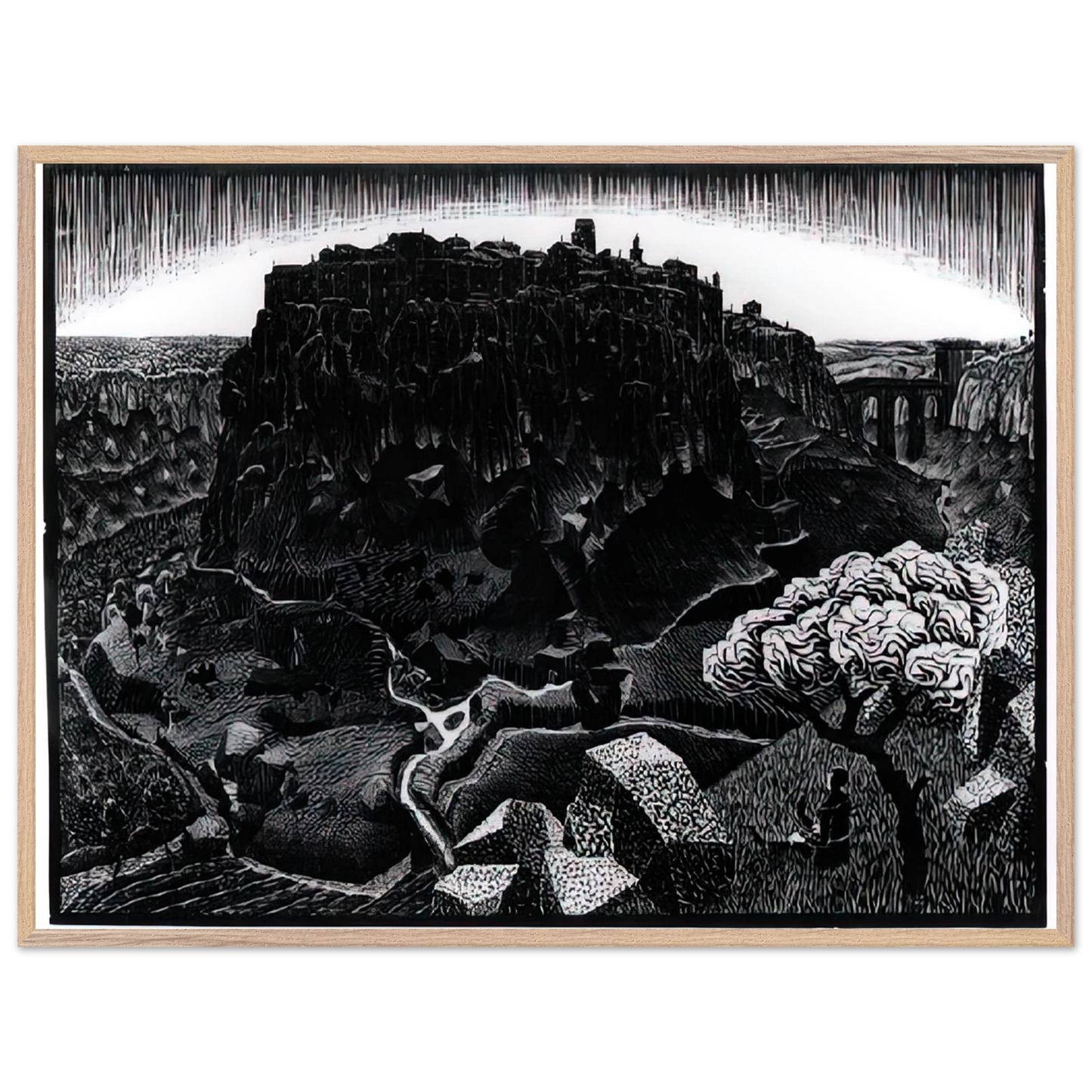 MC Escher - VITORCHIANO NEL CIMINO Wall Art - 30x40 cm / 12x16 inches - Premium Wooden Framed Poster With Fine Art Paper - Black frame