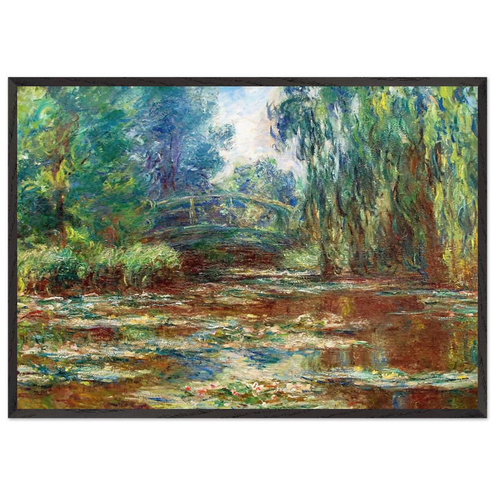 Water Lily Pond and Bridge - claude monet 70x100 cm / 28x40 inches Framed Art Print – Black Wooden Frame