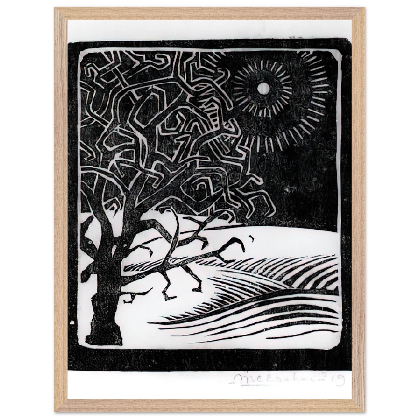 MC Escher - THE BORGER OAK Wall Art - 30x40 cm / 12x16 inches - Premium Wooden Framed Poster With Fine Art Paper - White frame
