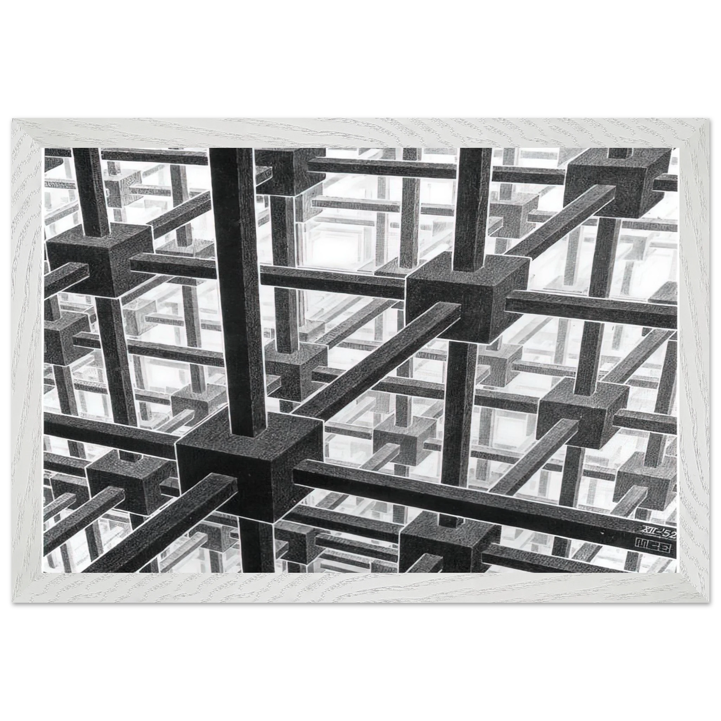 MC Escher - CUBIC SPACE DIVISION Wall Art - 30x40 cm / 12x16 inches - Premium Wooden Framed Poster With Fine Art Paper - White frame