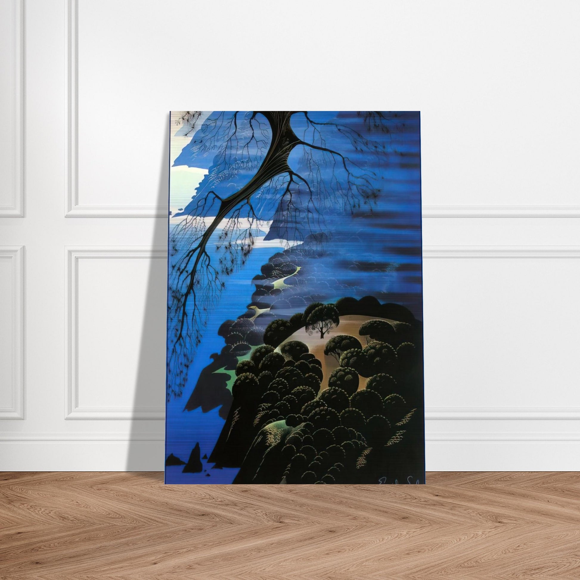 Mystical Coastline - Eyvind Earle Brushed Aluminum Print - 70x100 cm / 28x40 inches | Eyvind Earle Aluminum Print | Eyvind Earle Prints