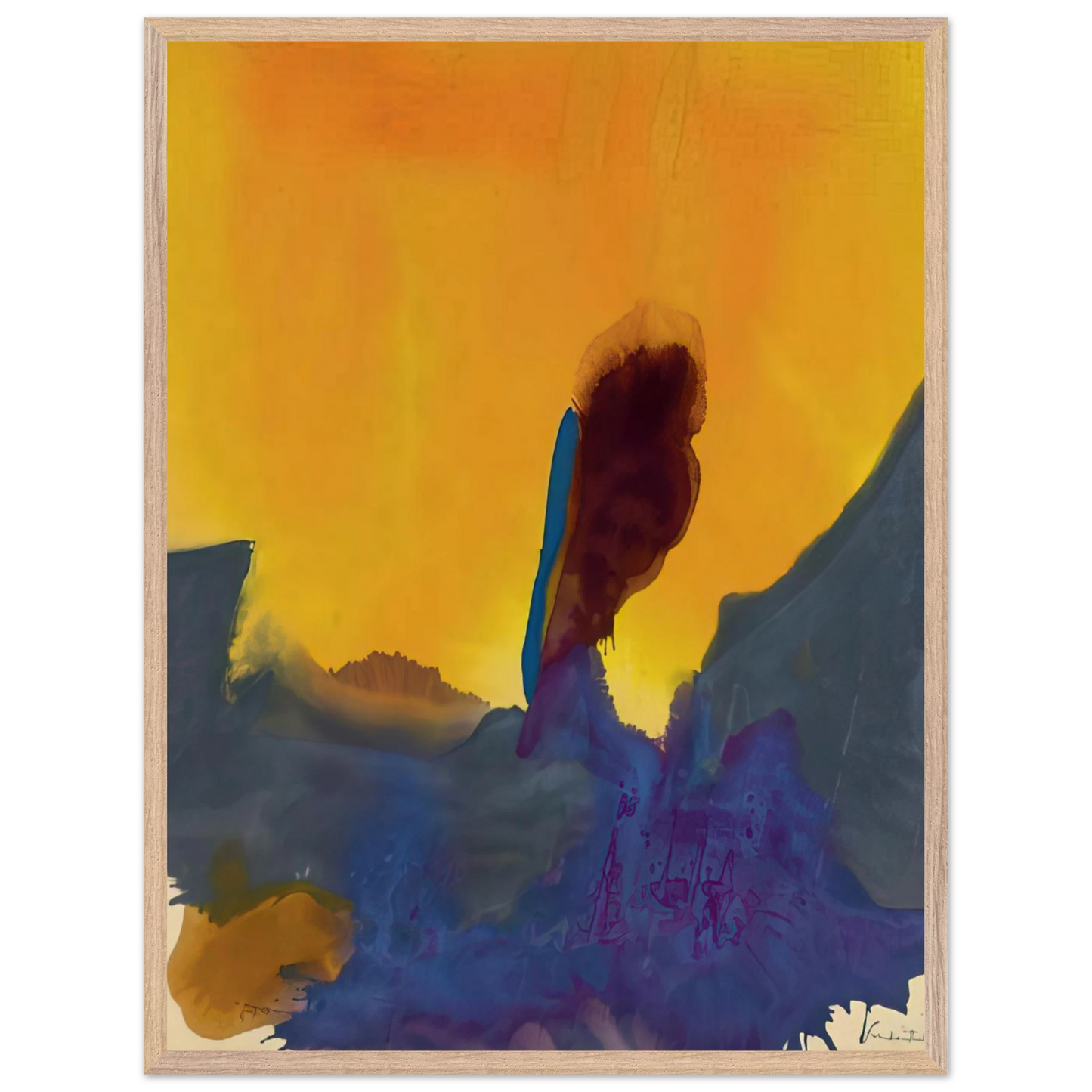 Helen Frankenthaler - Glow II - 1968 Wall art - 21x29.7 cm / 8x12" - Premium Wooden Framed Poster With Fine Art Paper - Wood frame