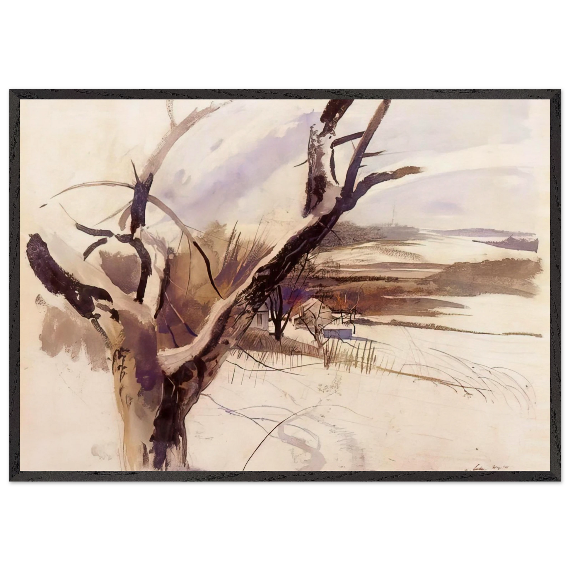 WINTER FARM SCENE - Andrew Wyeth Framed Art Print – Black Wooden Frame - Default Title - -Framed Art Print