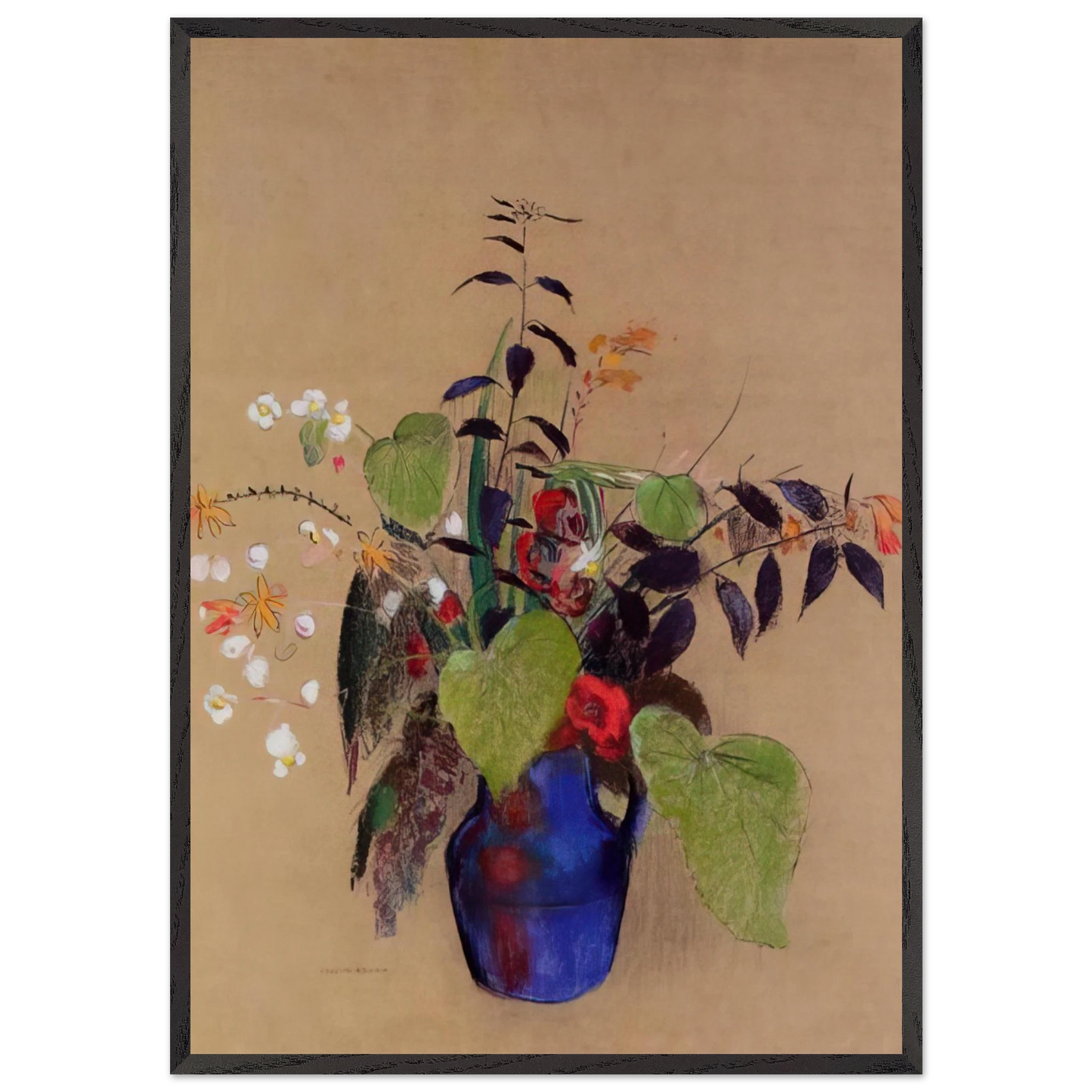 FLOWERS IN A BLUE JUG - Odilon Redon 70x100 cm / 28x40 inches Framed Art Print – Black Wooden Frame