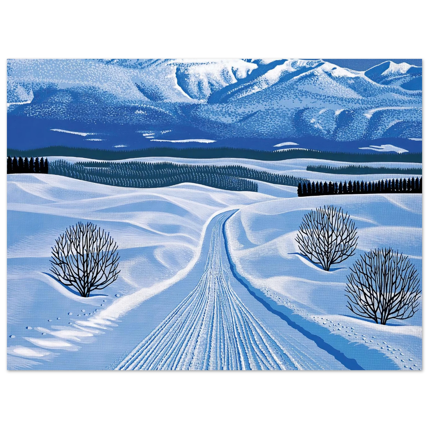 Hiroshi Nagai - Winter Roads Wall Art - 60x80 cm / 24x32 inches - Premium Wooden Framed Poster With Fine Art Paper - Wood frame