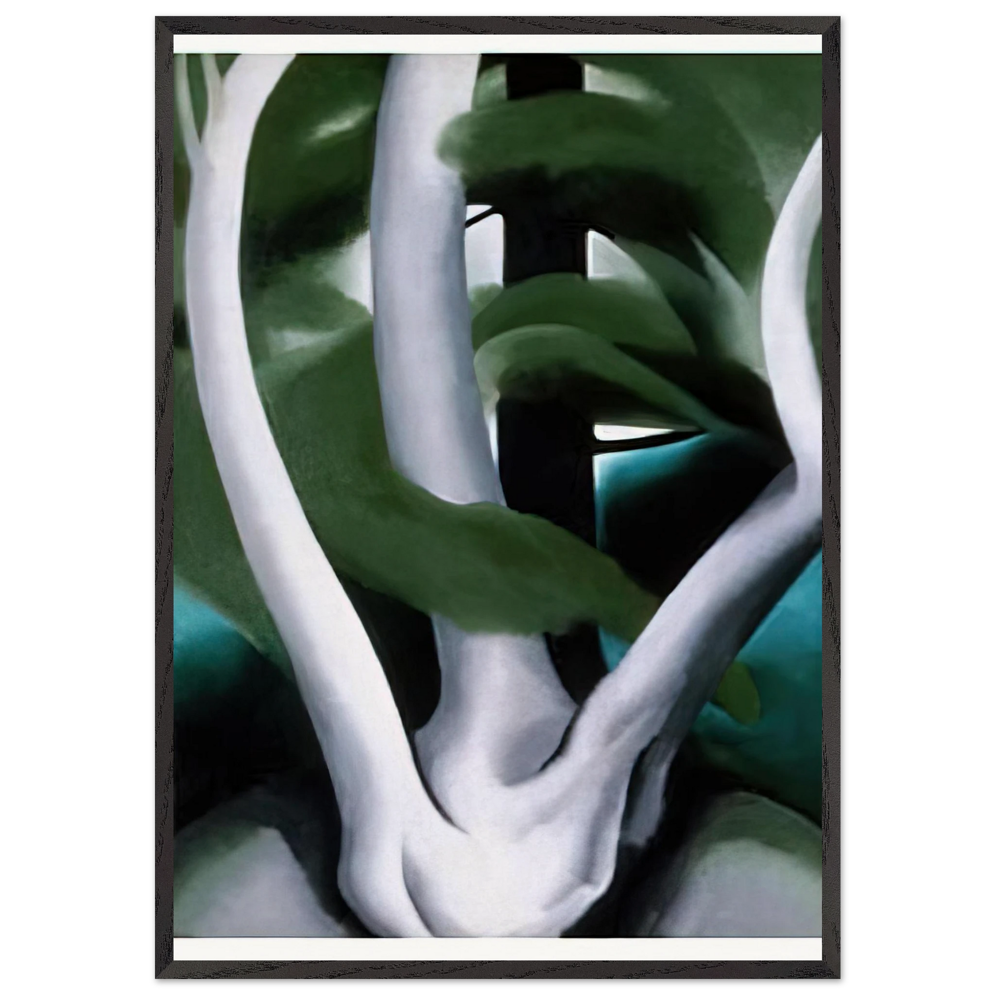 Birch and Pine Tree No 1 - Georgia OKeeffe 70x100 cm / 28x40 inches Framed Art Print – Black Wooden Frame