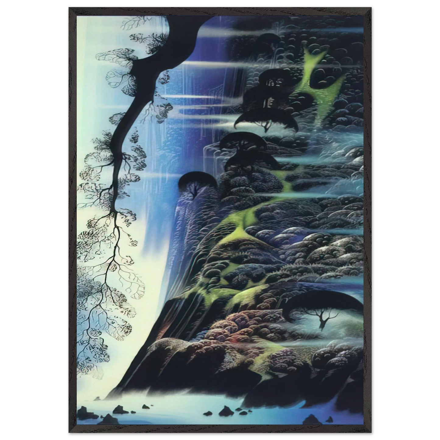 Steep Coast Line - Eyvind Earle Framed Art Print – Black Wooden Frame - Default Title - -Framed Art Print