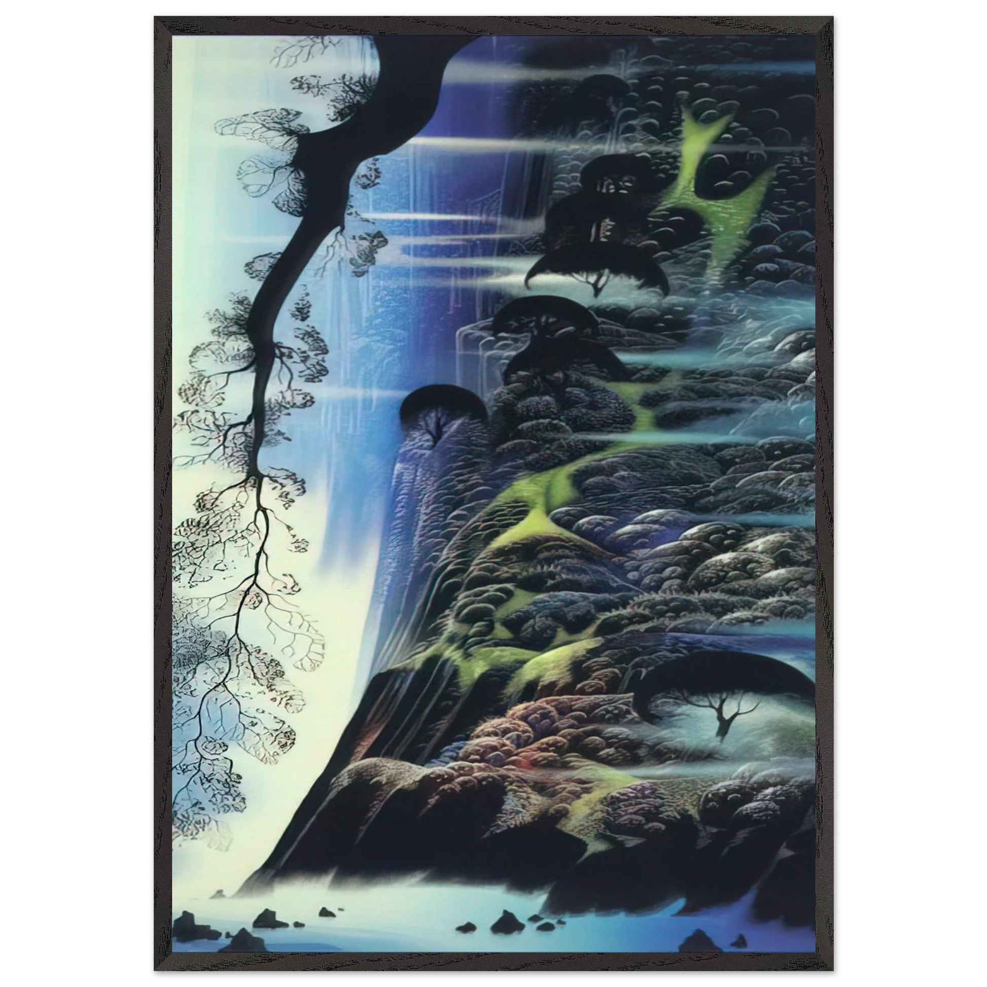 Steep Coast Line - Eyvind Earle Framed Art Print – Black Wooden Frame - Default Title - -Framed Art Print