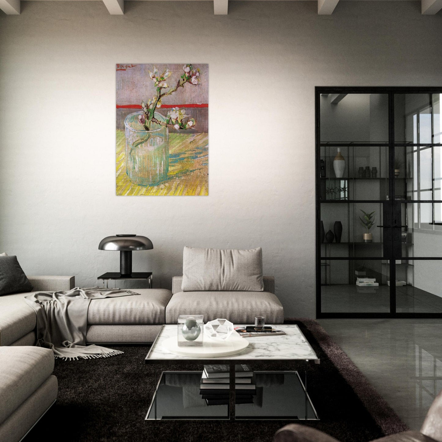 Blossoming Almond Branch in a Glass - Vincent van Gogh Brushed Aluminum Print - 70x100 cm / 28x40 inches | Vincent van Gogh Aluminum Print | Vincent van Gogh Prints