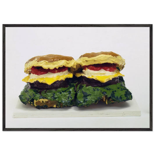 TWO CHEESEBURGERS WITH EVERYTHING DUAL HAMBURGERS 1962 - Claes Oldenburg Framed Art Print – Black Wooden Frame - Default Title - -Framed Art Print