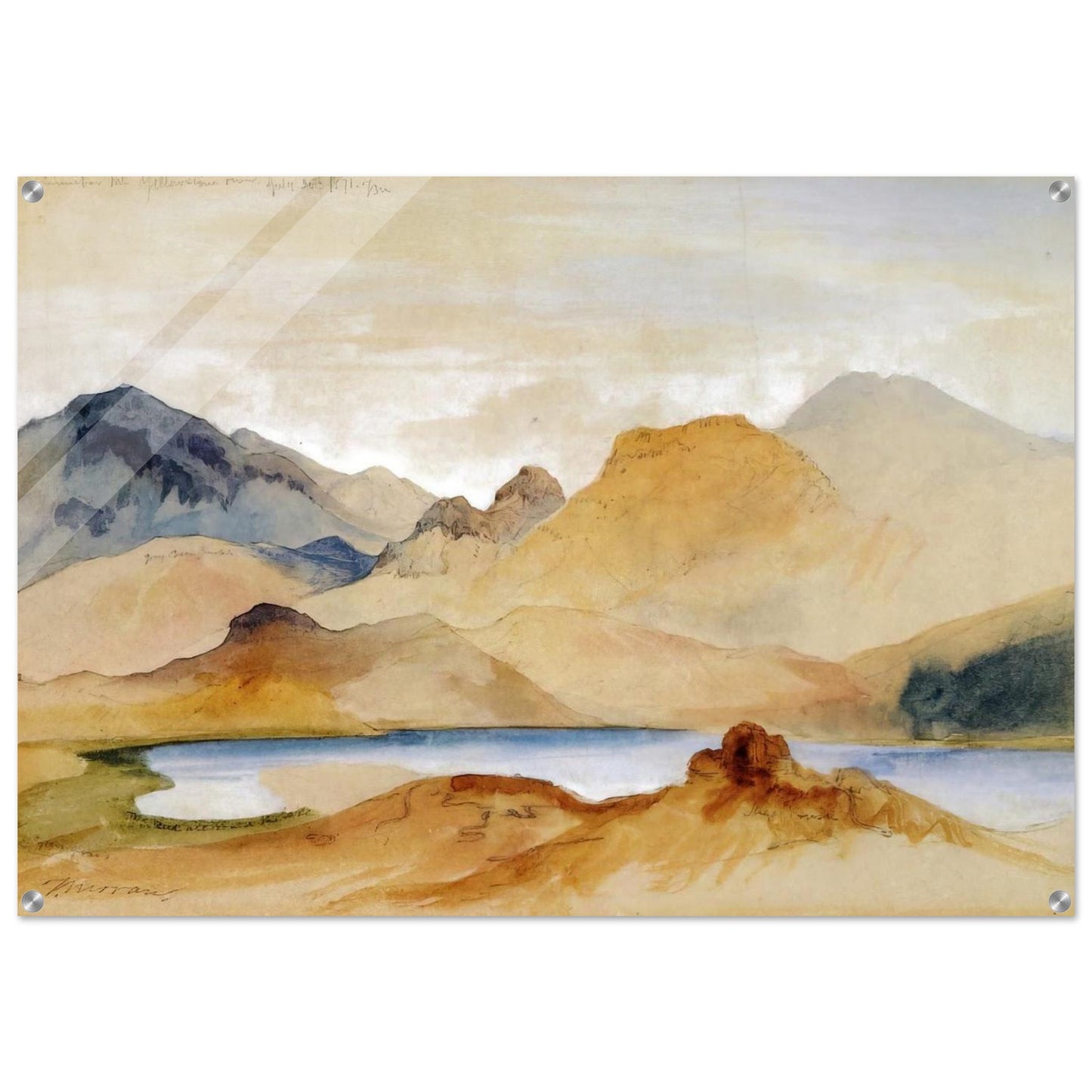 Cinnabar Mountain, Yellowstone River watercolour - Thomas Moran Acrylic Print - 70x100 cm / 28x40″ inches | Thomas Moran Wall Art | Thomas Moran Prints