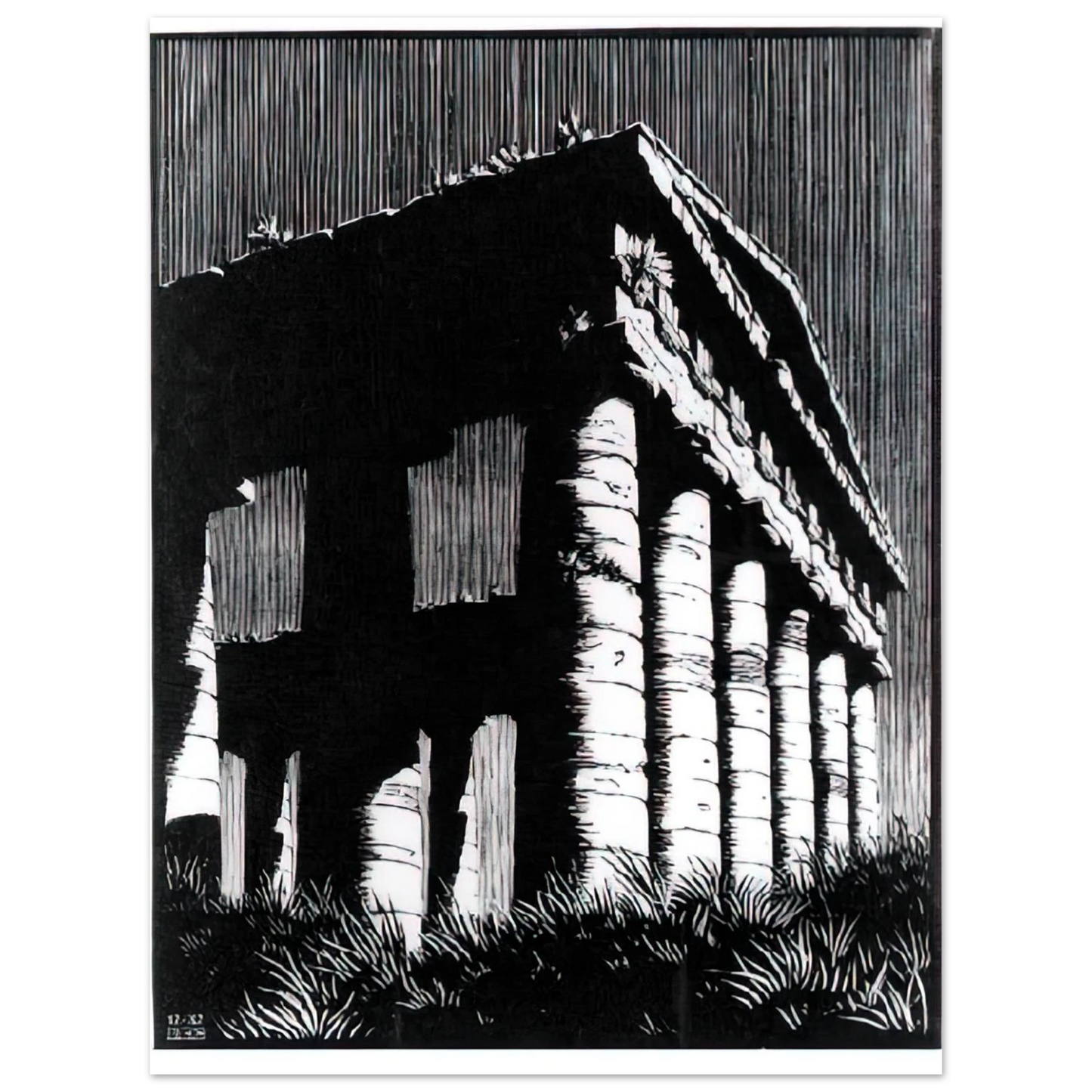 MC Escher - TEMPLE OF SEGESTE SICILY Wall Art - 21x29.7 cm / 8x12" - Fine Art Poster - -