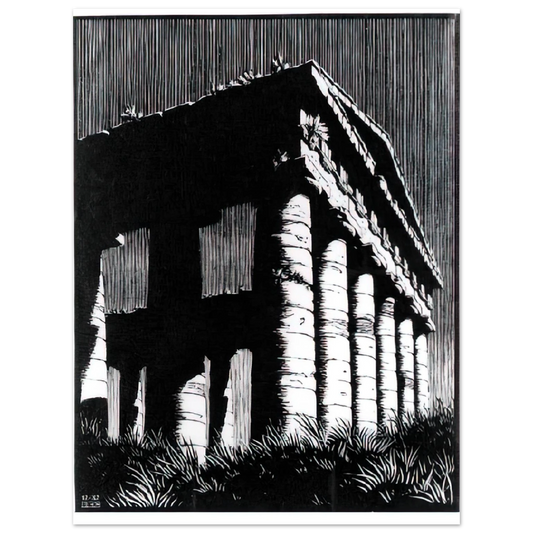 MC Escher - TEMPLE OF SEGESTE SICILY Wall Art - 21x29.7 cm / 8x12" - Fine Art Poster - -