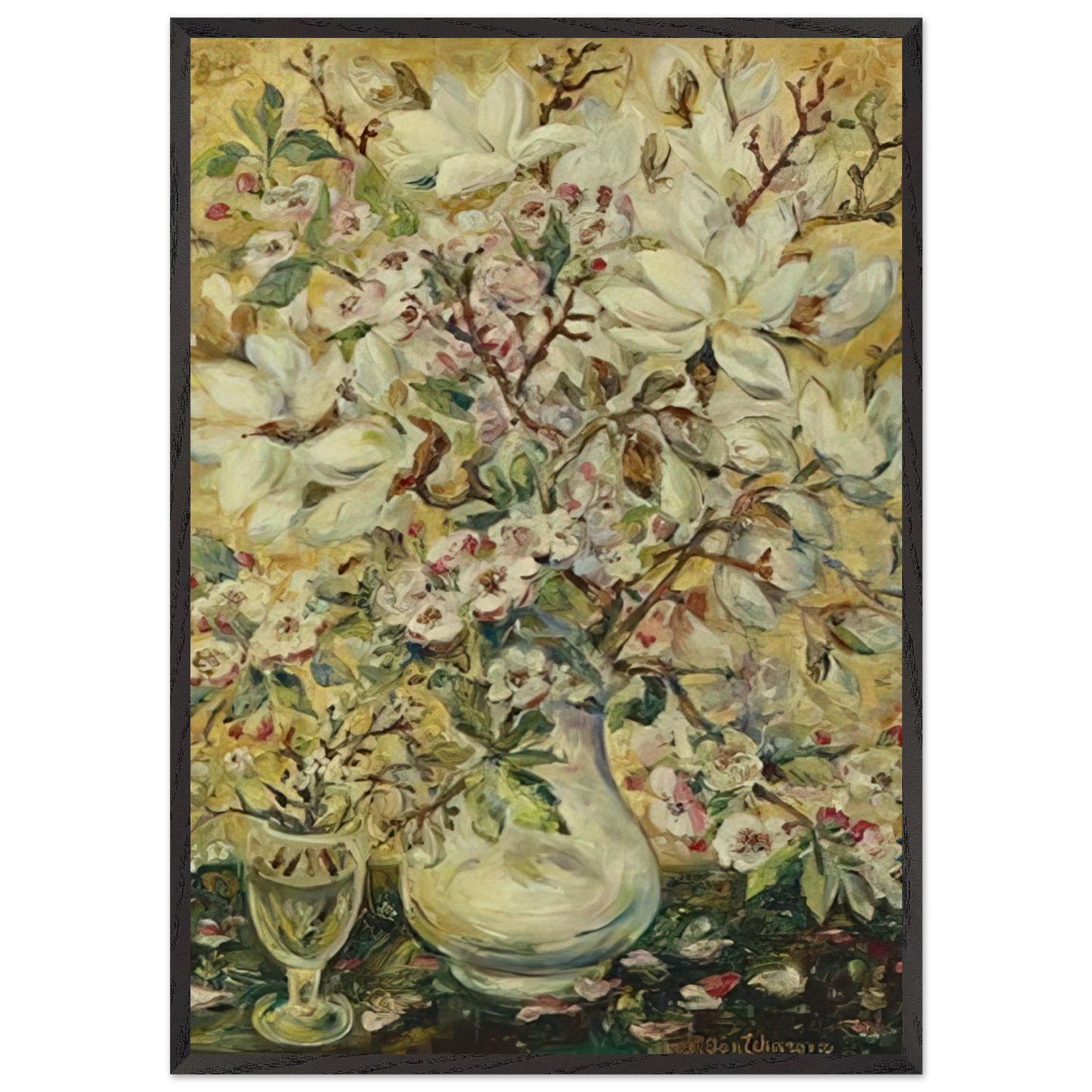 Flower vase - Post-Impressionism - Natalia Goncharova Framed Art Print – Black Wooden Frame - Default Title - -Framed Art Print