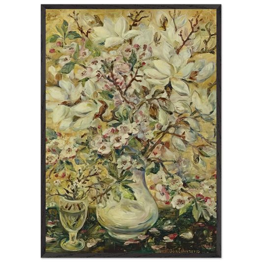 Flower vase - Post-Impressionism - Natalia Goncharova Framed Art Print – Black Wooden Frame - Default Title - -Framed Art Print