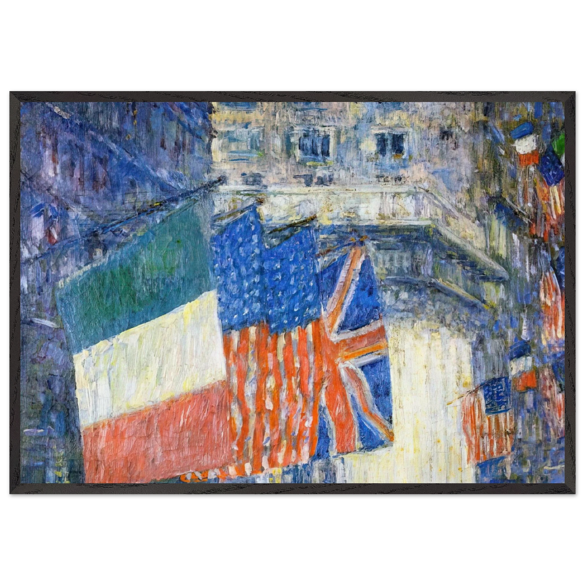 Avenue of the Allies aka Flags on the Waldorf - Childe Hassam Framed Art Print – Black Wooden Frame - Default Title - -Framed Art Print