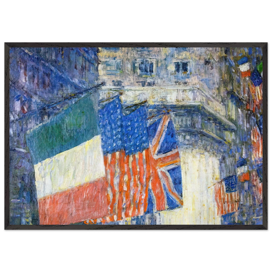 Avenue of the Allies aka Flags on the Waldorf - Childe Hassam 70x100 cm / 28x40 inches Framed Art Print – Black Wooden Frame