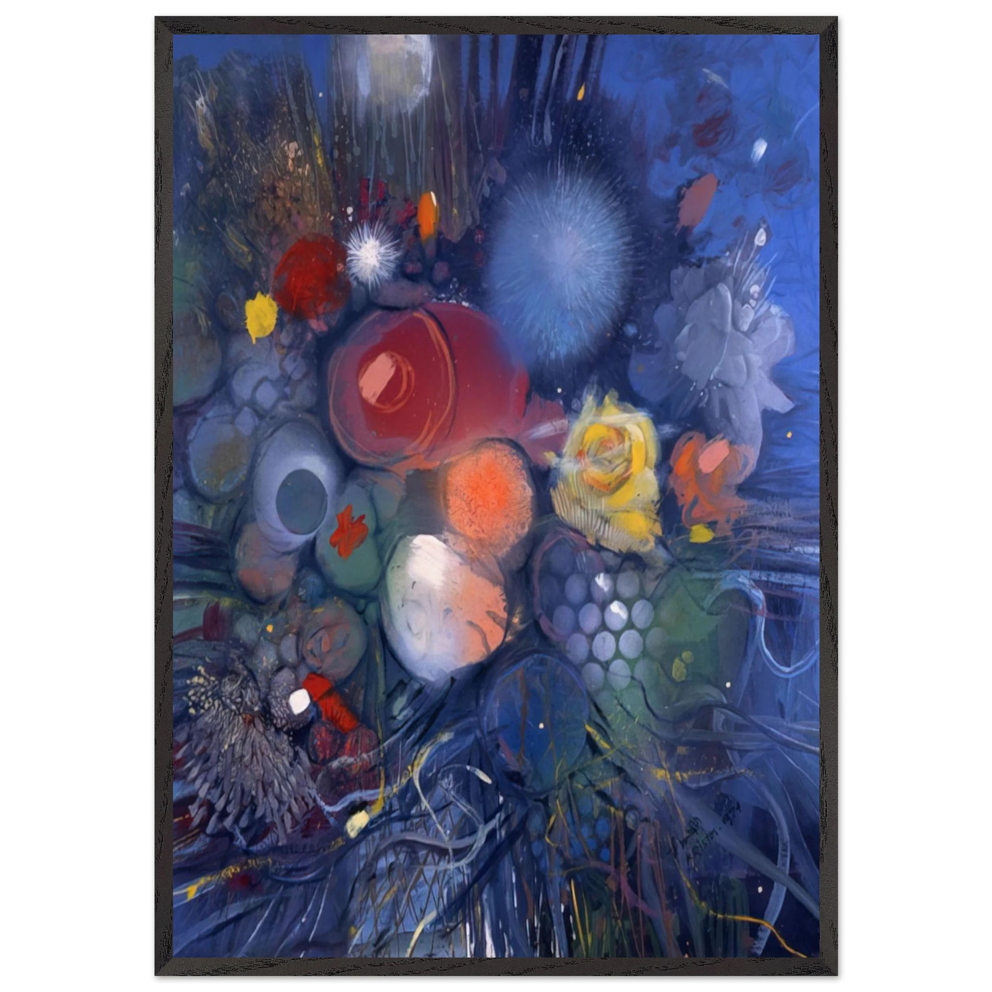 Flowers No 3 - 1974 - Gebre Kristos Desta Framed Art Print – Black Wooden Frame - Default Title - -Framed Art Print