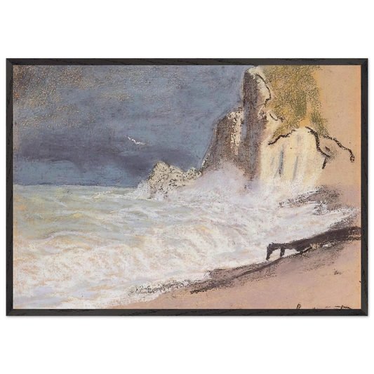 The Manneport Etretat - Amont Cliff Rough Weather - claude monet Framed Art Print – Black Wooden Frame - Default Title - -Framed Art Print
