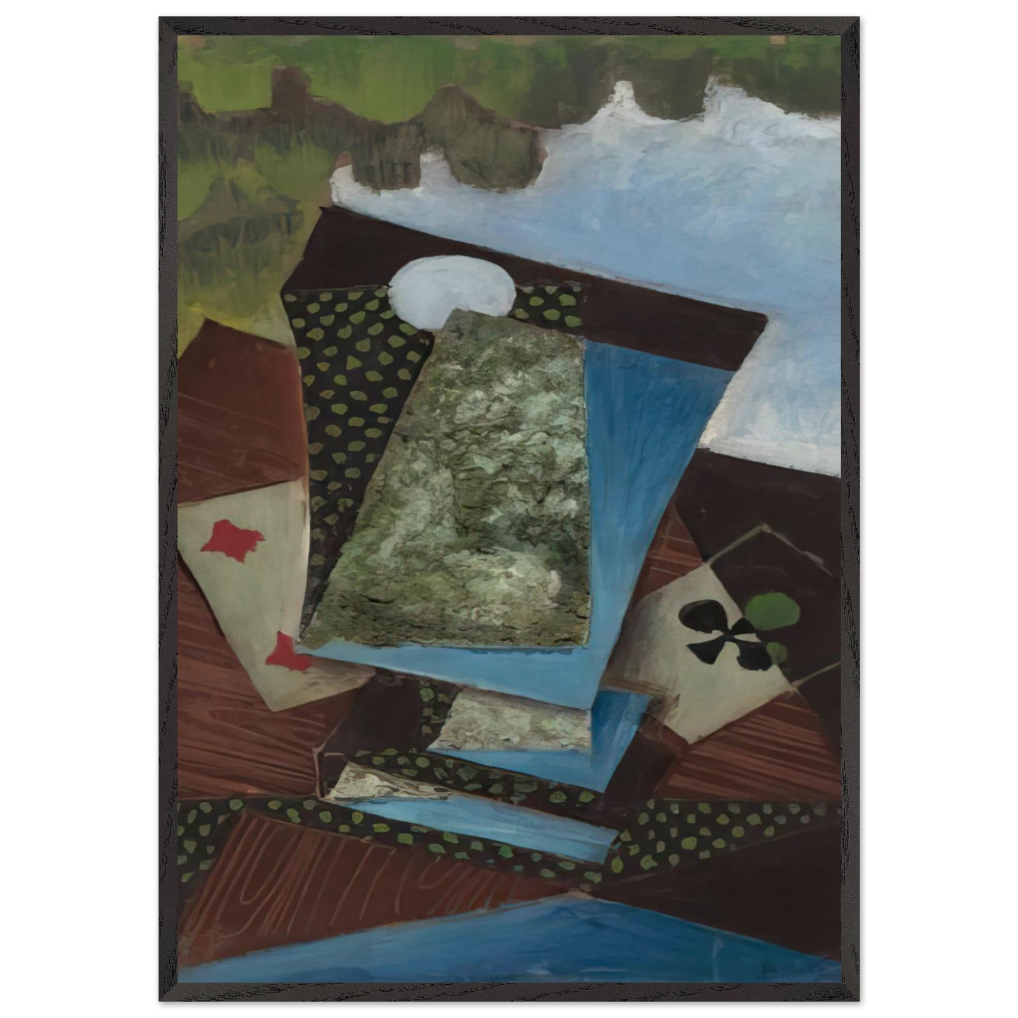 ACE OF CLUBS AND FOUR OF DIAMONDS - Juan Gris Framed Art Print – Black Wooden Frame - Default Title - -Framed Art Print