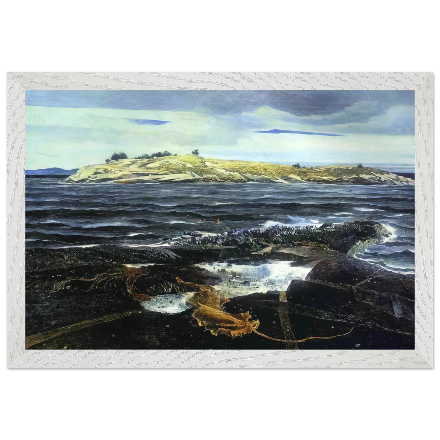 Andrew Wyeth - LITTLE CALDWELLS ISLAND Wall Art - 21x29.7 cm / 8x12" - Premium Wooden Framed Poster With Fine Art Paper - Wood frame