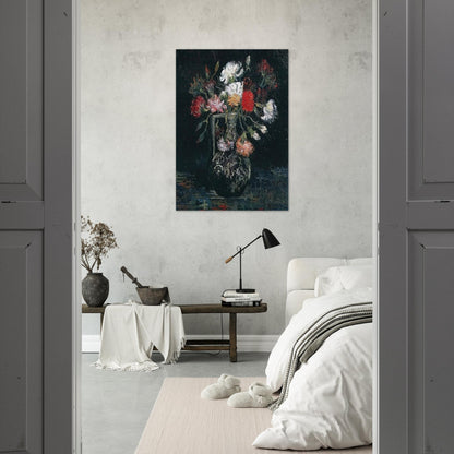 Vase with White and Red Carnations - Vincent van Gogh Brushed Aluminum Print - 70x100 cm / 28x40 inches | Vincent van Gogh Aluminum Print | Vincent van Gogh Prints