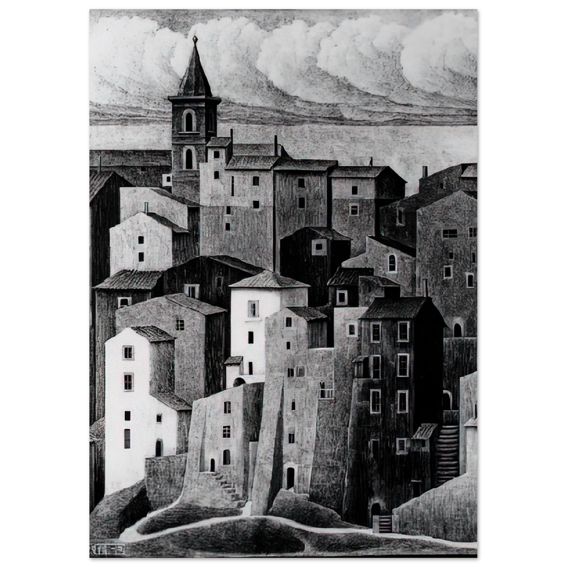 MC Escher - GENAZZANO ABRUZZI NOVEMBER 1929 1929 Wall Art - 60x80 cm / 24x32 inches - Premium Wooden Framed Poster With Fine Art Paper - Wood frame