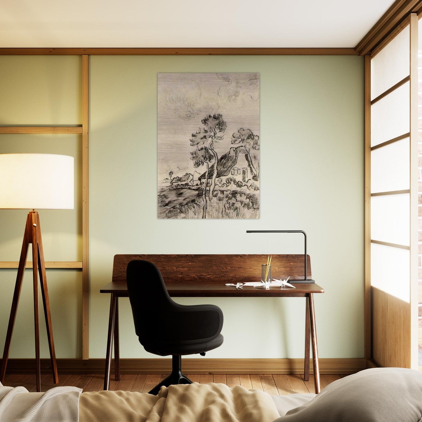 Cottages and Trees - Vincent van Gogh Brushed Aluminum Print - 70x100 cm / 28x40 inches | Vincent van Gogh Aluminum Print | Vincent van Gogh Prints